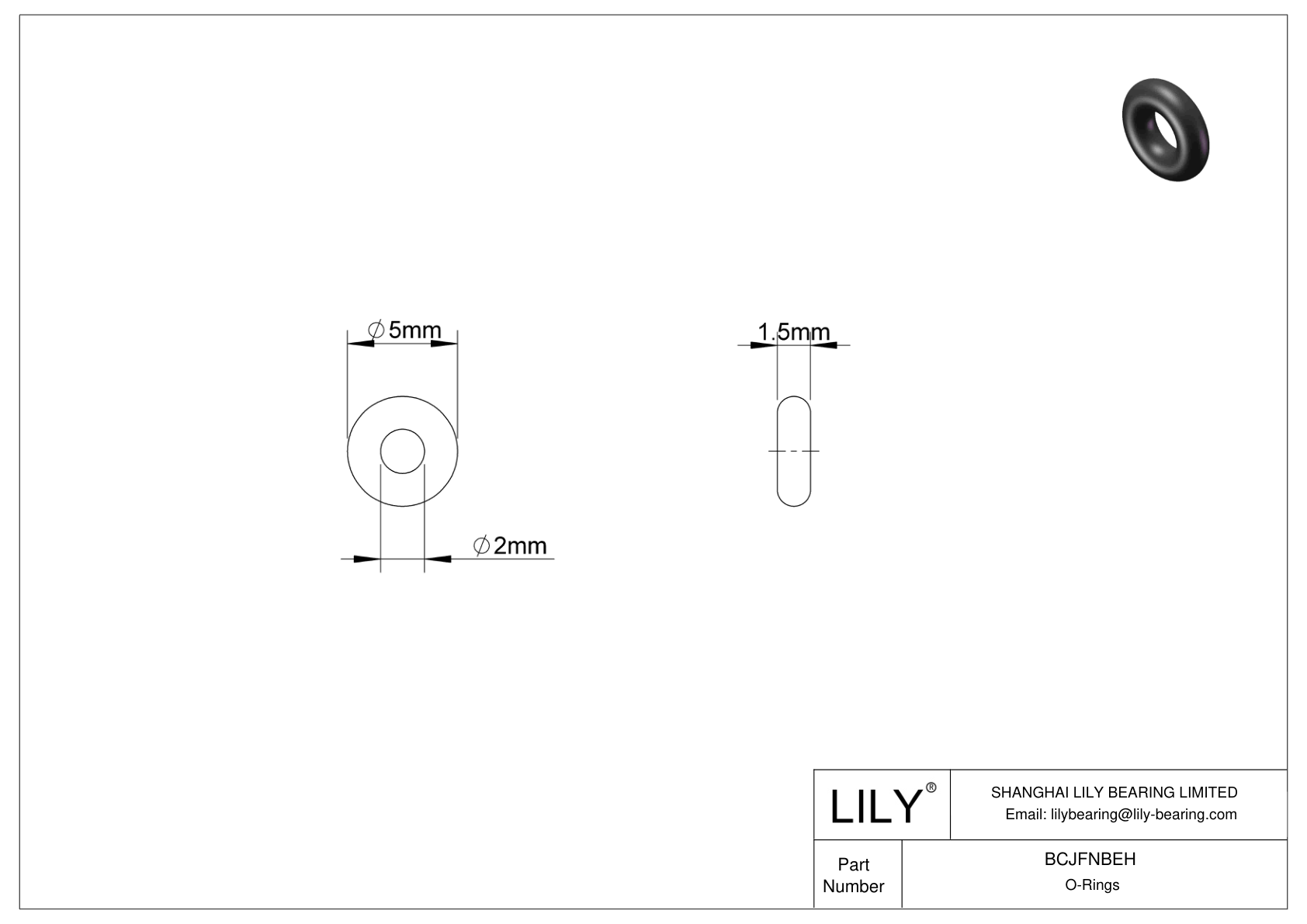 BCJFNBEH Chemical Resistant O-rings Round cad drawing