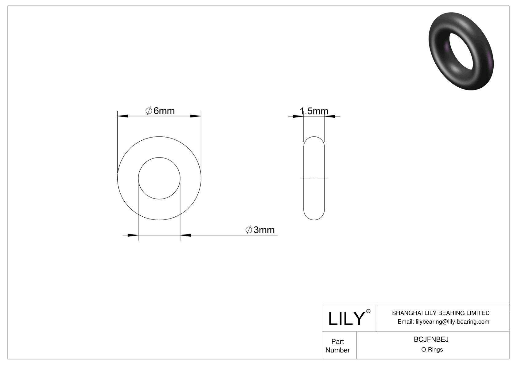 BCJFNBEJ Chemical Resistant O-rings Round cad drawing