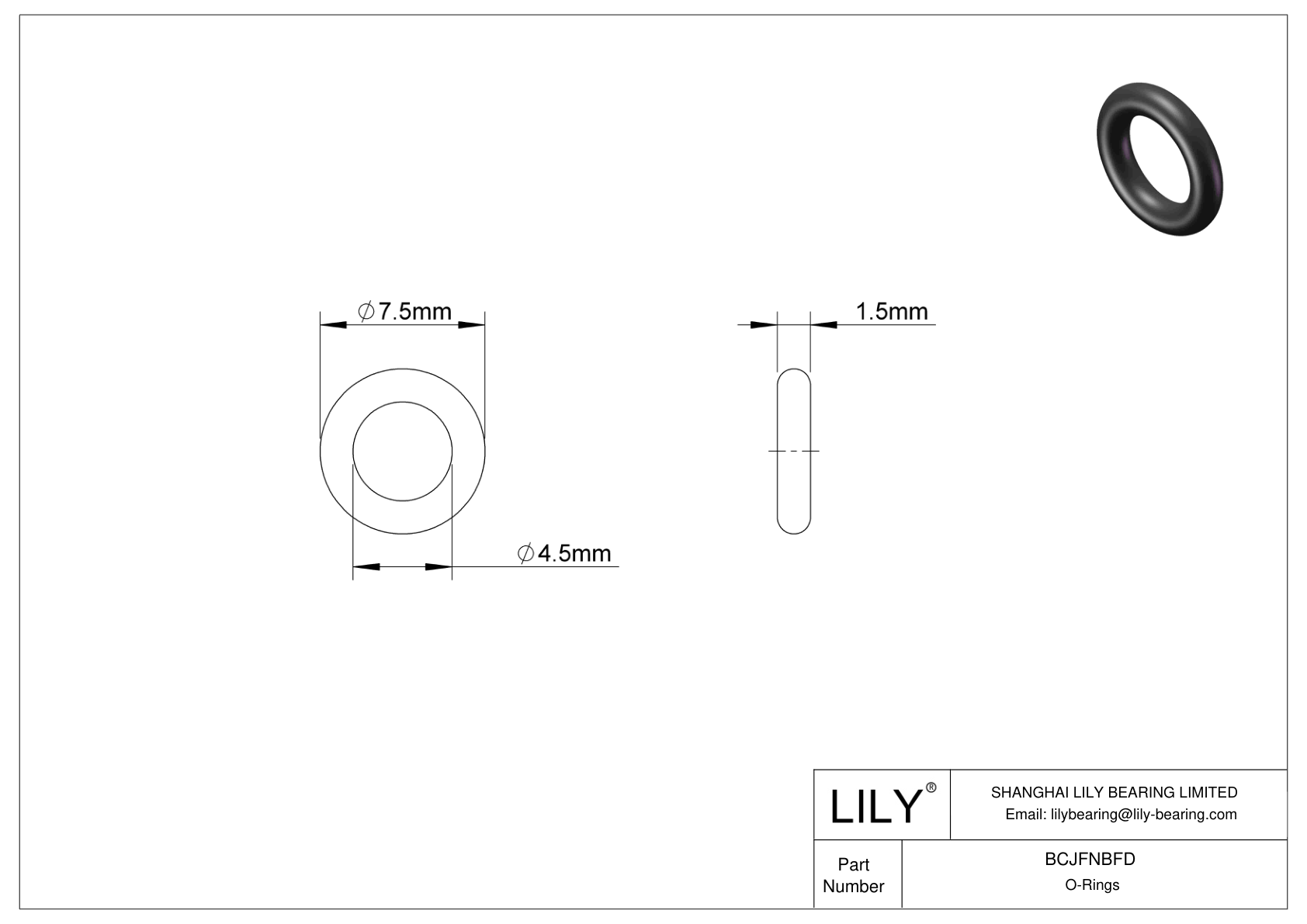 BCJFNBFD Chemical Resistant O-rings Round cad drawing