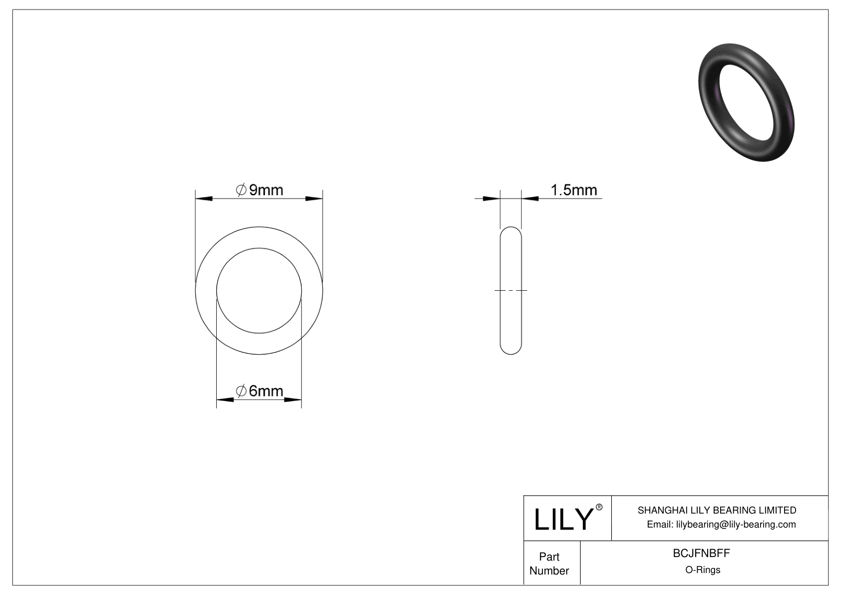 BCJFNBFF Chemical Resistant O-rings Round cad drawing