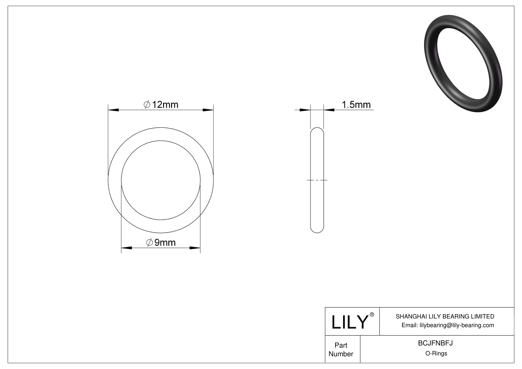 BCJFNBFJ Chemical Resistant O-rings Round cad drawing