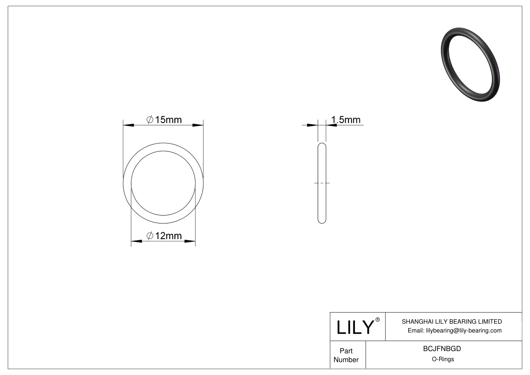 BCJFNBGD Chemical Resistant O-rings Round cad drawing