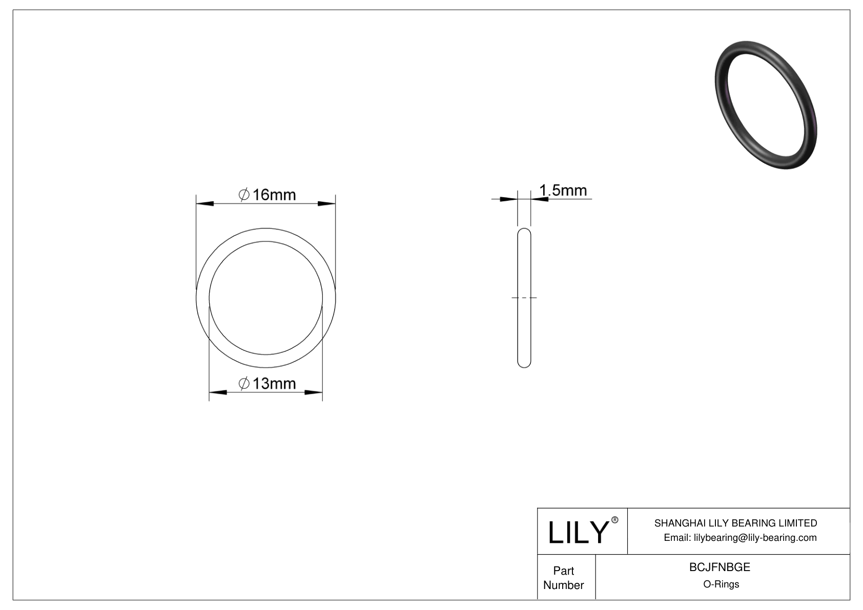 BCJFNBGE Chemical Resistant O-rings Round cad drawing