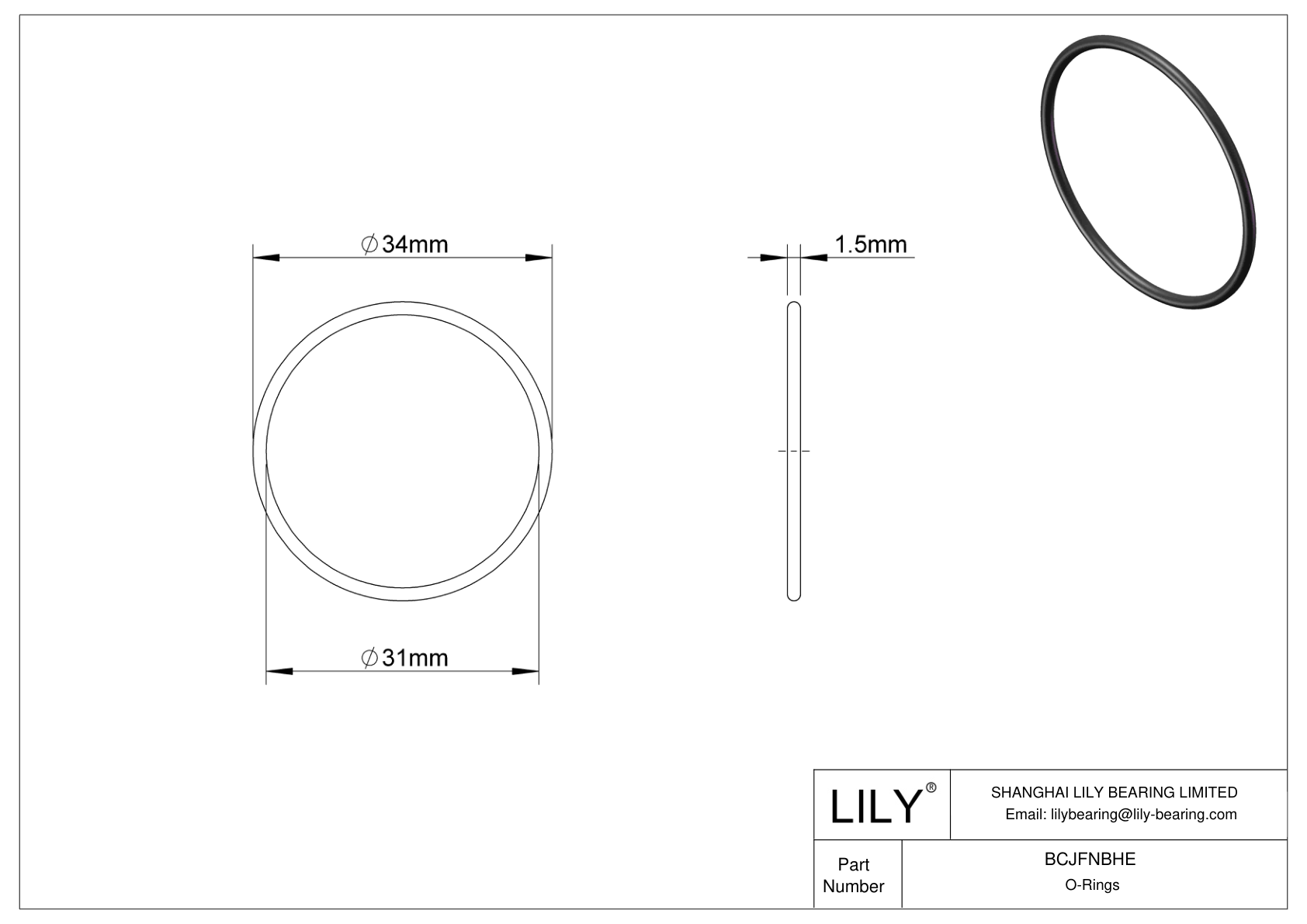 BCJFNBHE Chemical Resistant O-rings Round cad drawing