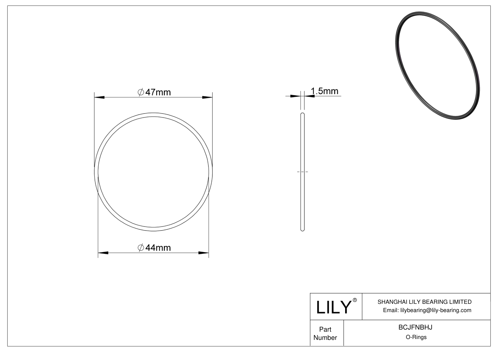 BCJFNBHJ Chemical Resistant O-rings Round cad drawing