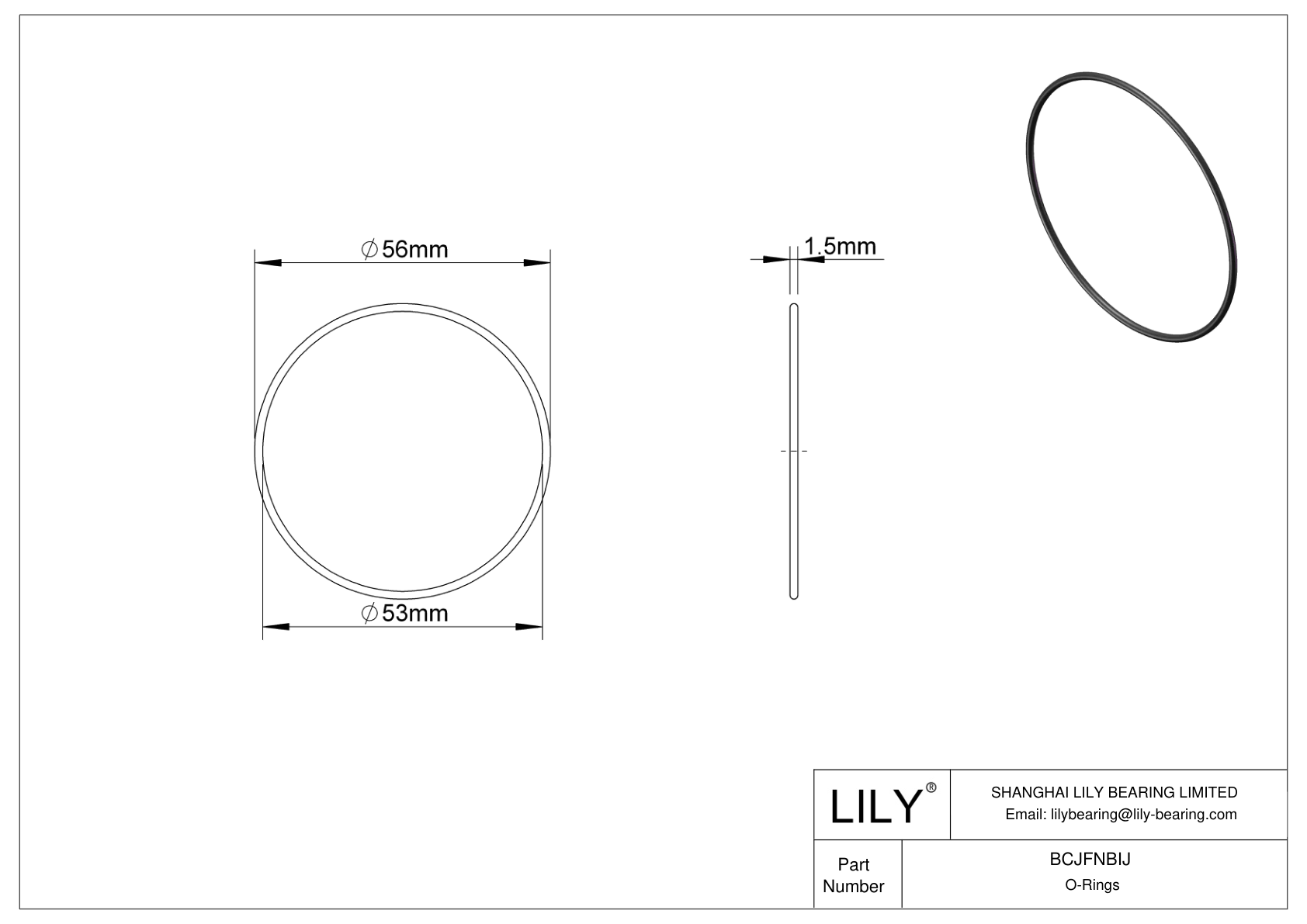 BCJFNBIJ Chemical Resistant O-rings Round cad drawing