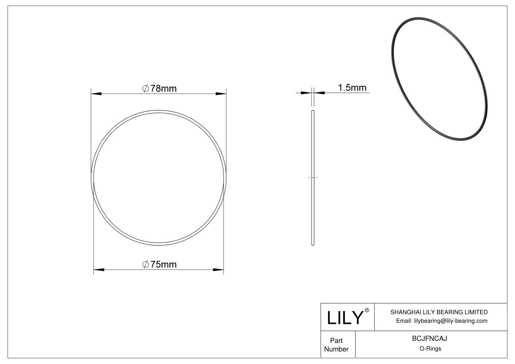 BCJFNCAJ Chemical Resistant O-rings Round cad drawing