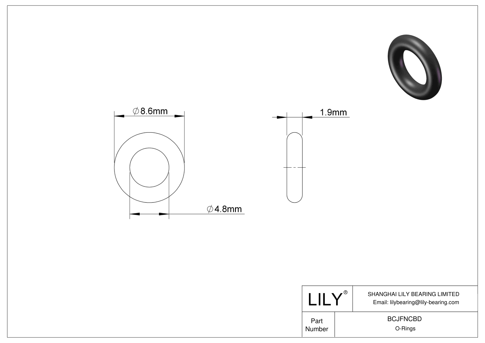 BCJFNCBD Chemical Resistant O-rings Round cad drawing