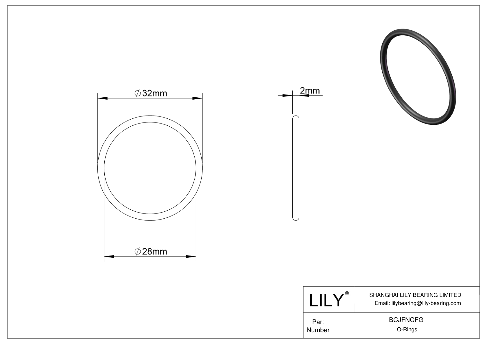 BCJFNCFG Chemical Resistant O-rings Round cad drawing