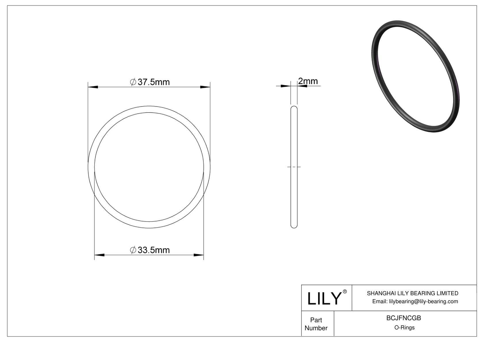 BCJFNCGB Chemical Resistant O-rings Round cad drawing