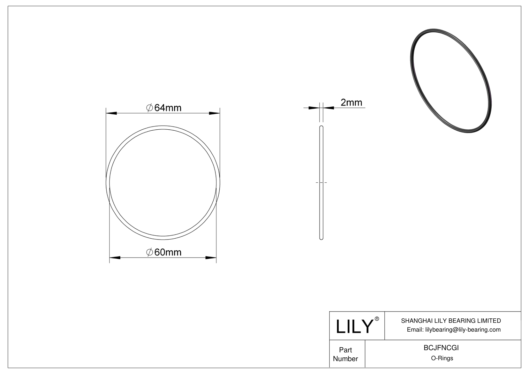 BCJFNCGI Chemical Resistant O-rings Round cad drawing