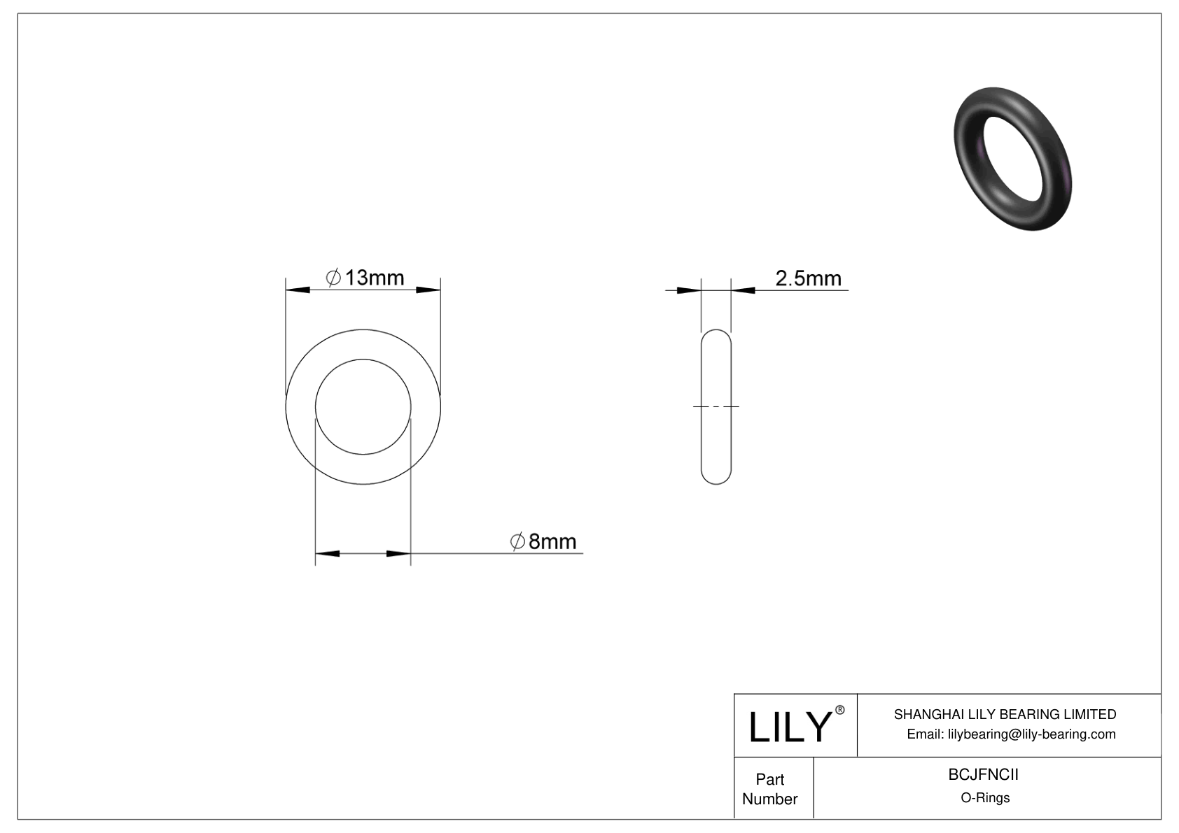 BCJFNCII Chemical Resistant O-rings Round cad drawing