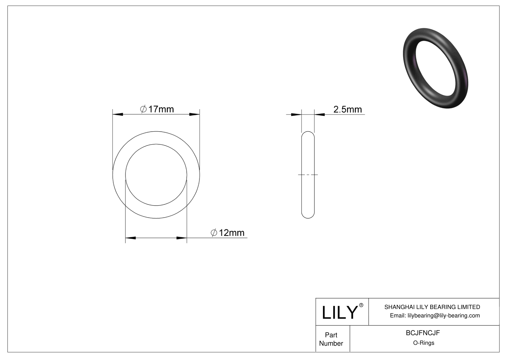 BCJFNCJF Chemical Resistant O-rings Round cad drawing