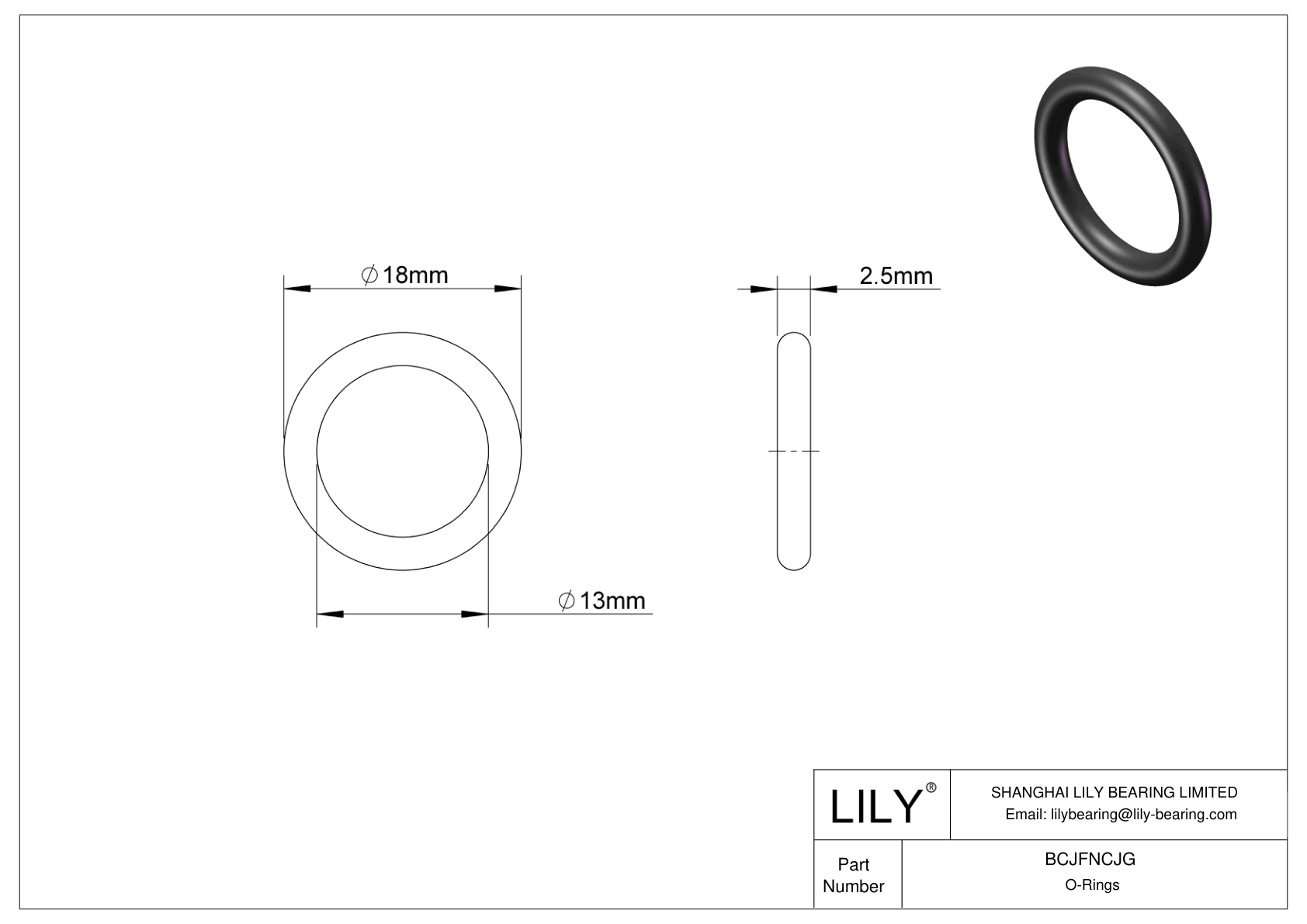 BCJFNCJG Chemical Resistant O-rings Round cad drawing