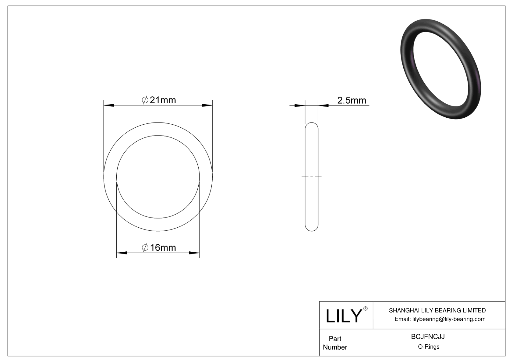 BCJFNCJJ Chemical Resistant O-rings Round cad drawing