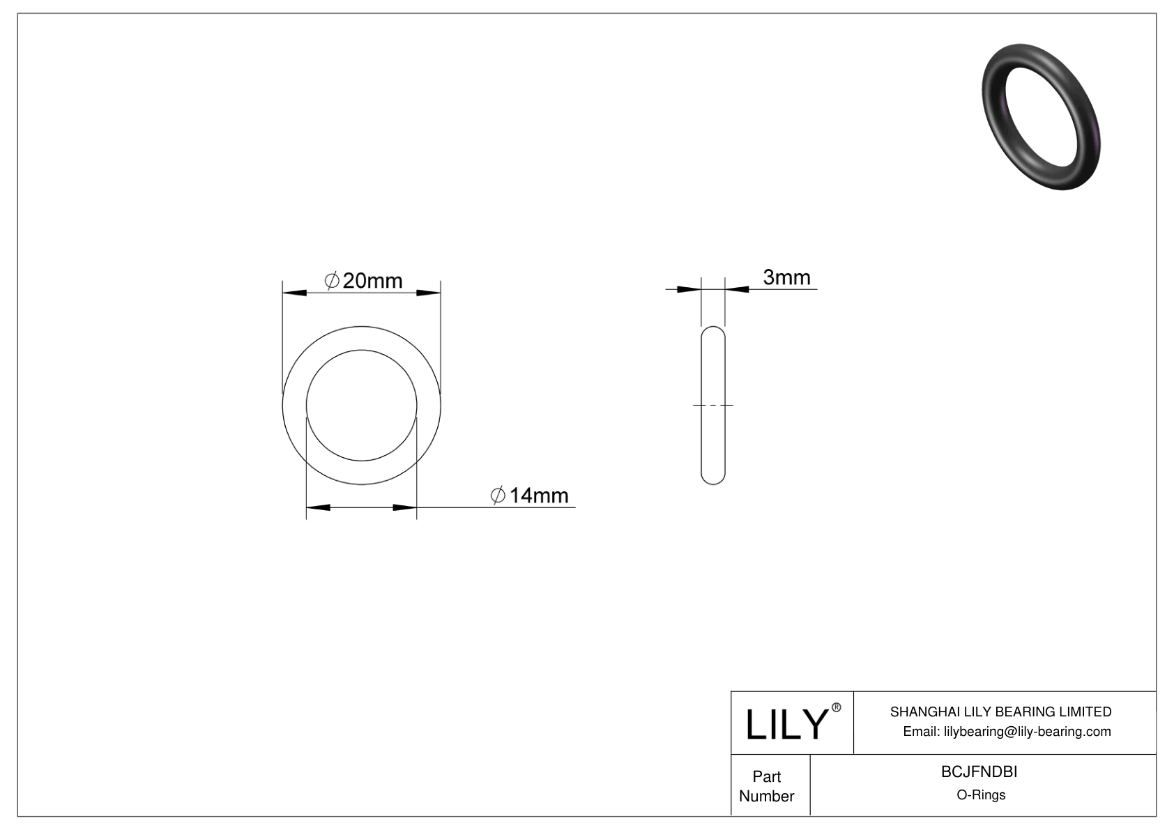 BCJFNDBI Chemical Resistant O-rings Round cad drawing