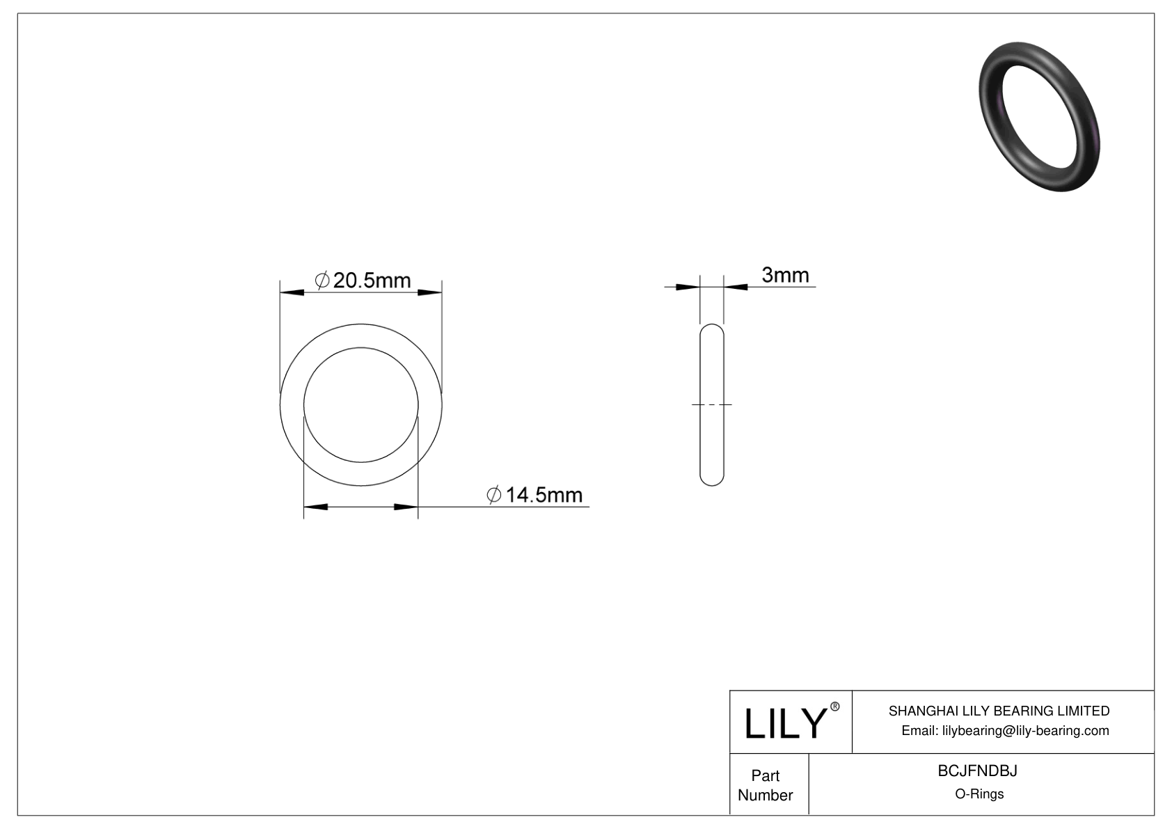 BCJFNDBJ Chemical Resistant O-rings Round cad drawing