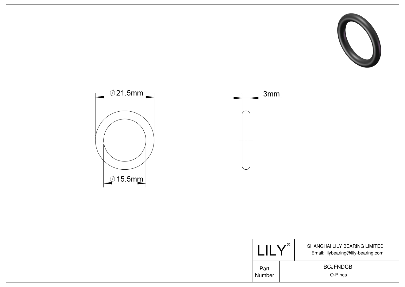 BCJFNDCB Chemical Resistant O-rings Round cad drawing