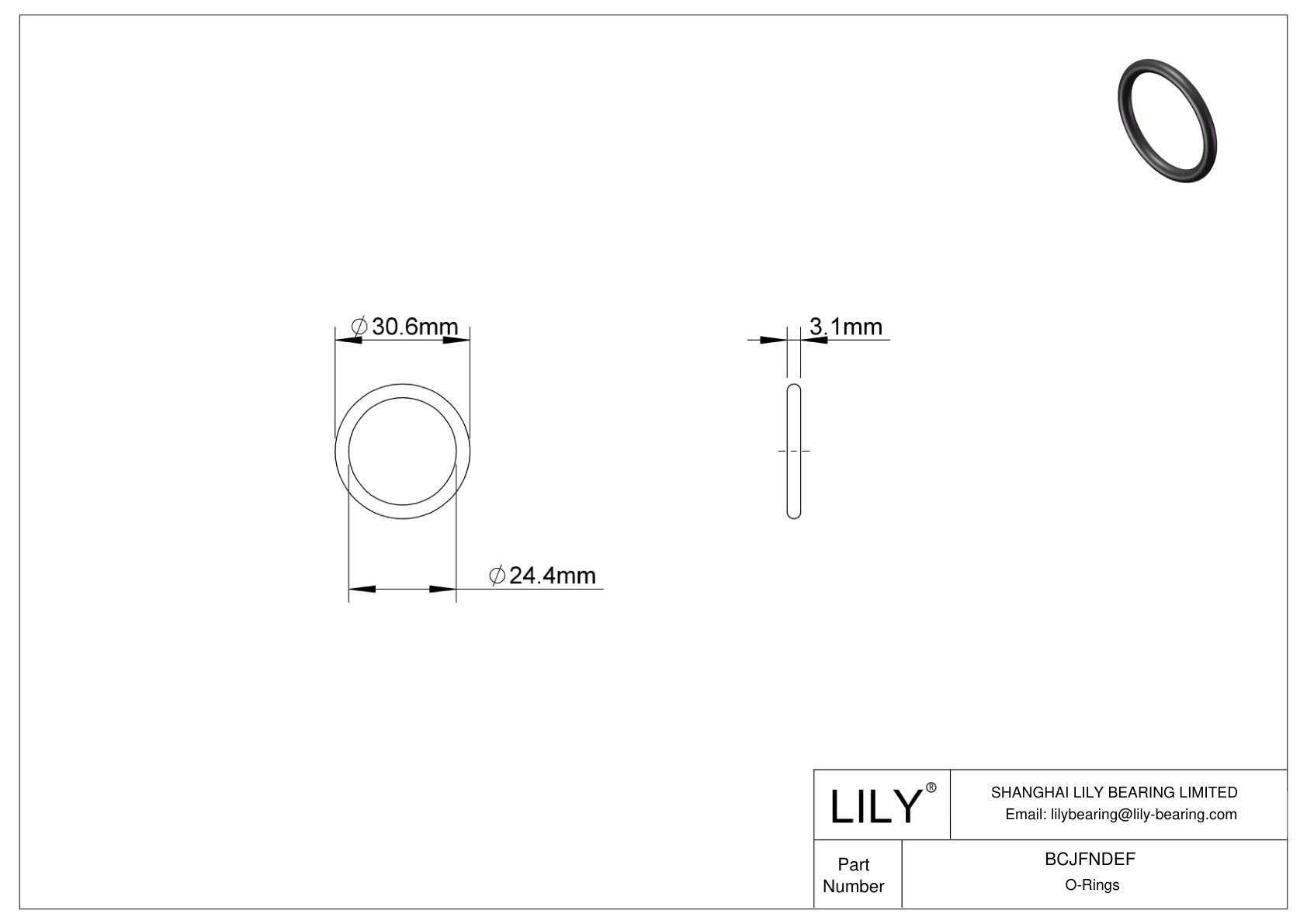 BCJFNDEF Chemical Resistant O-rings Round cad drawing