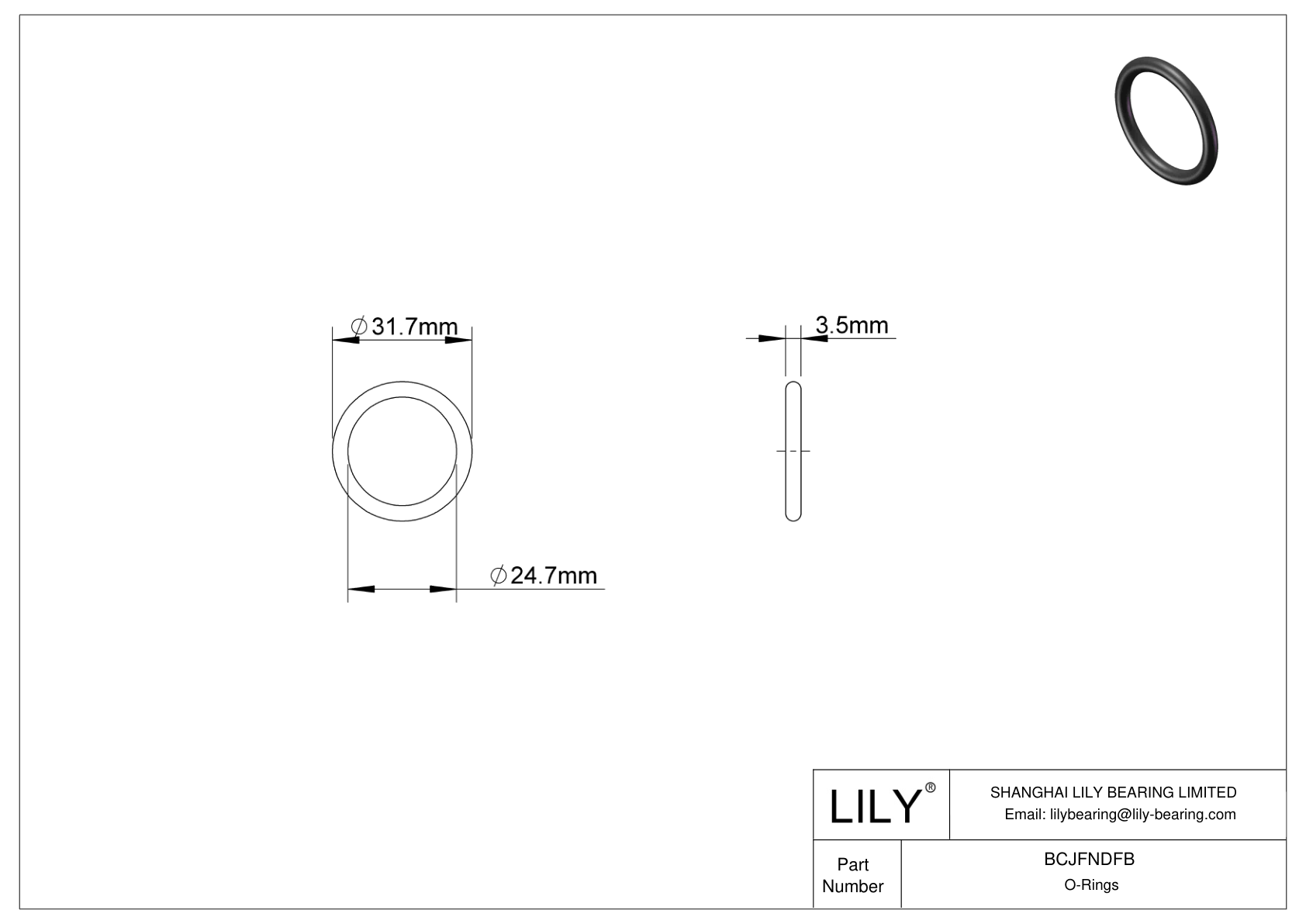 BCJFNDFB Chemical Resistant O-rings Round cad drawing