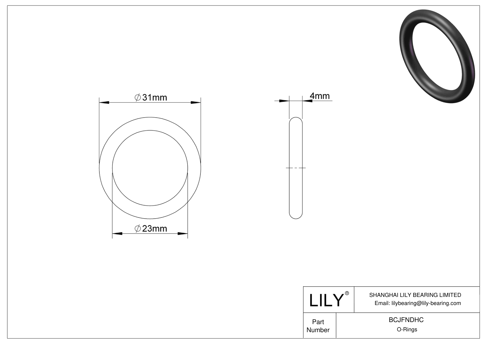 BCJFNDHC Chemical Resistant O-rings Round cad drawing