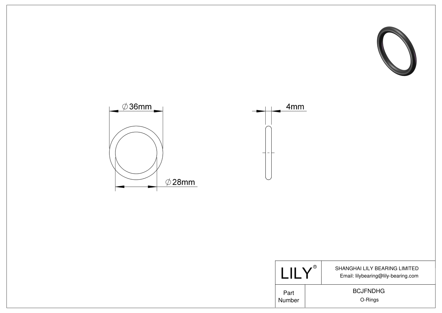 BCJFNDHG Chemical Resistant O-rings Round cad drawing