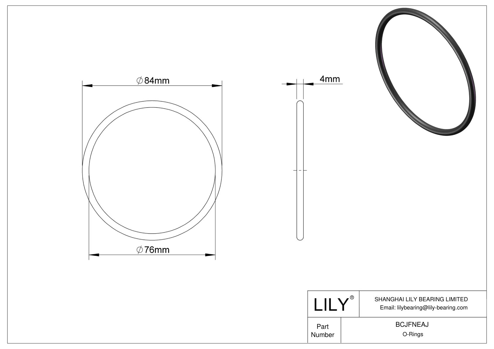 BCJFNEAJ Chemical Resistant O-rings Round cad drawing