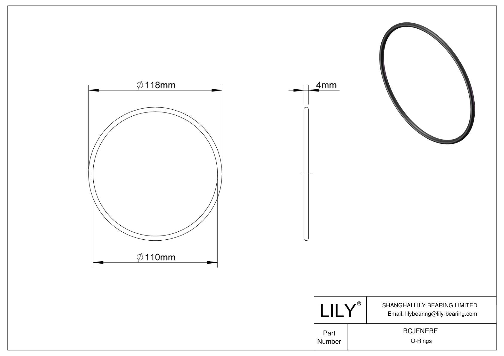 BCJFNEBF Chemical Resistant O-rings Round cad drawing