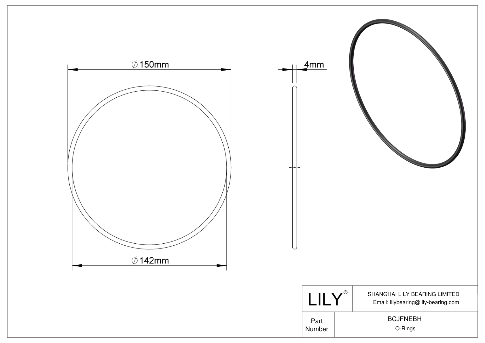 BCJFNEBH Chemical Resistant O-rings Round cad drawing