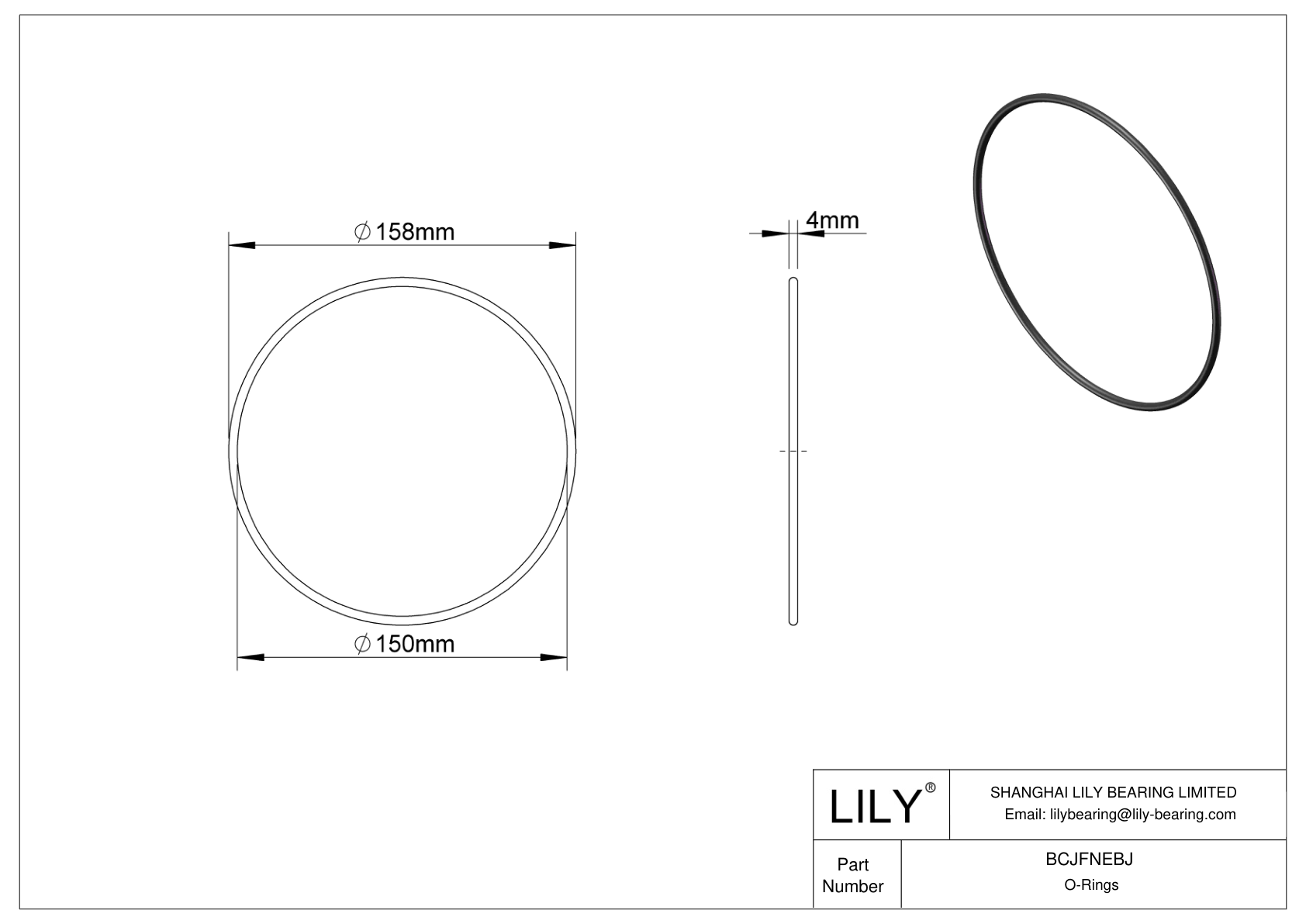 BCJFNEBJ Chemical Resistant O-rings Round cad drawing