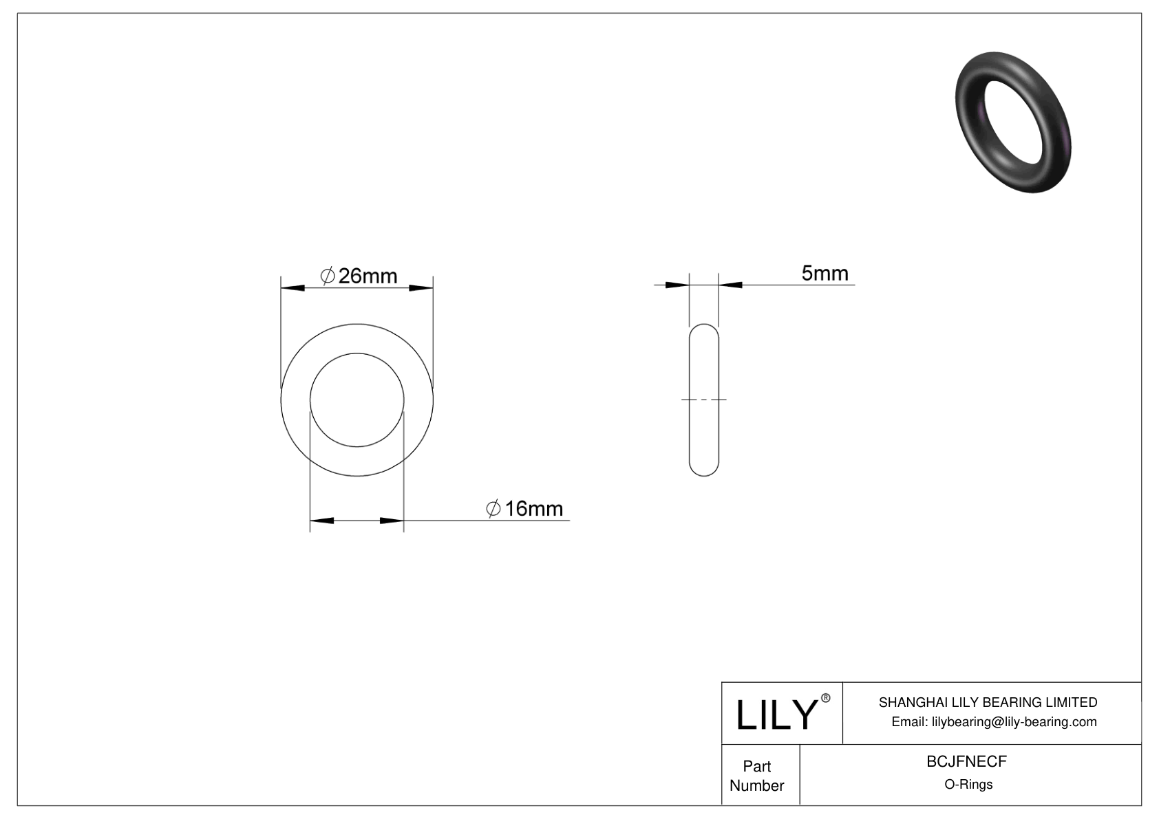 BCJFNECF Chemical Resistant O-rings Round cad drawing