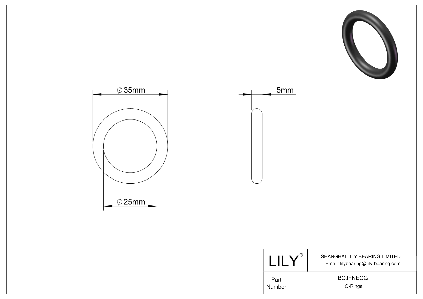 BCJFNECG Chemical Resistant O-rings Round cad drawing