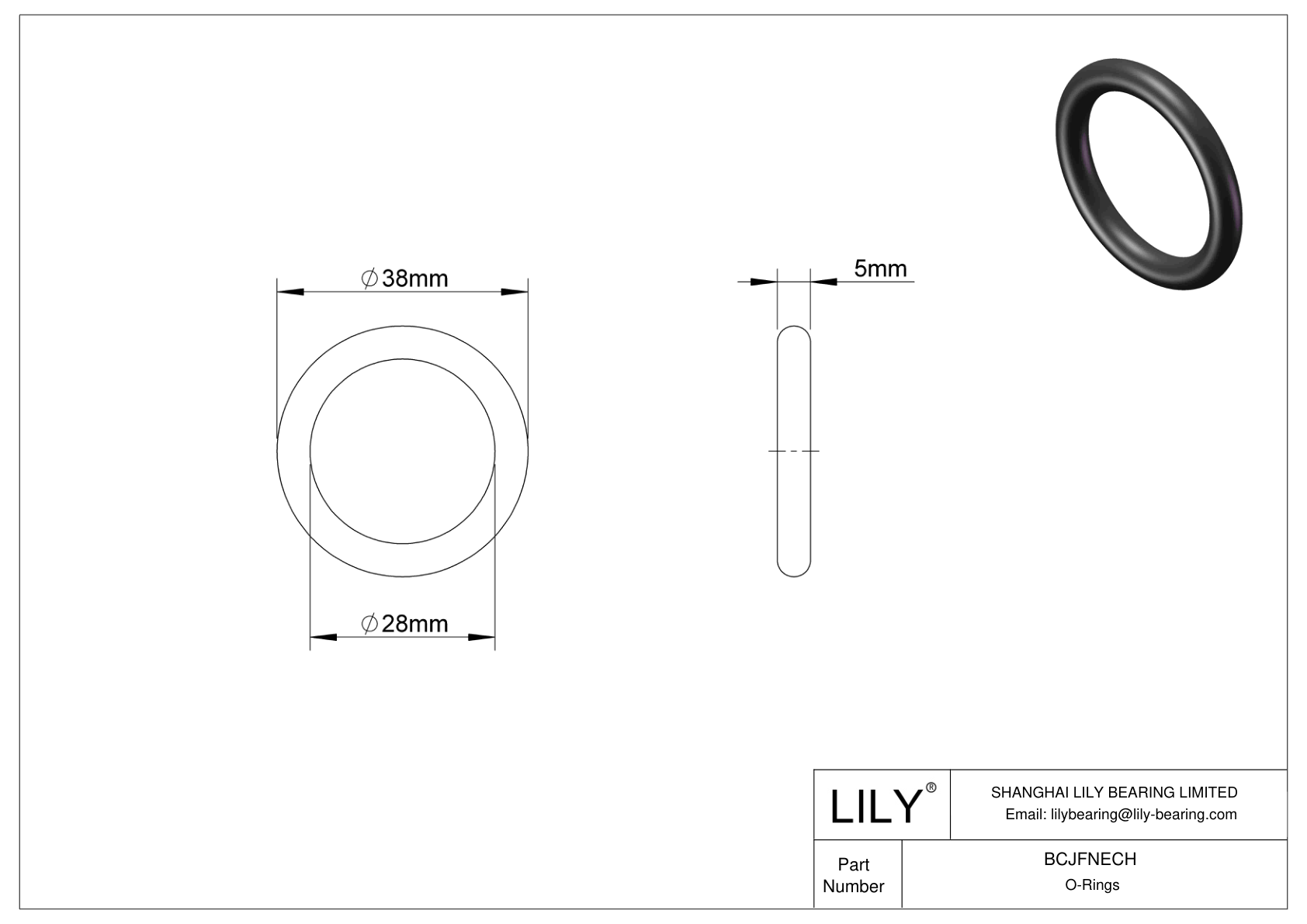 BCJFNECH Chemical Resistant O-rings Round cad drawing