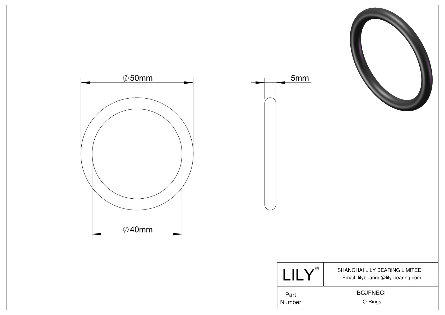 BCJFNECI Chemical Resistant O-rings Round cad drawing