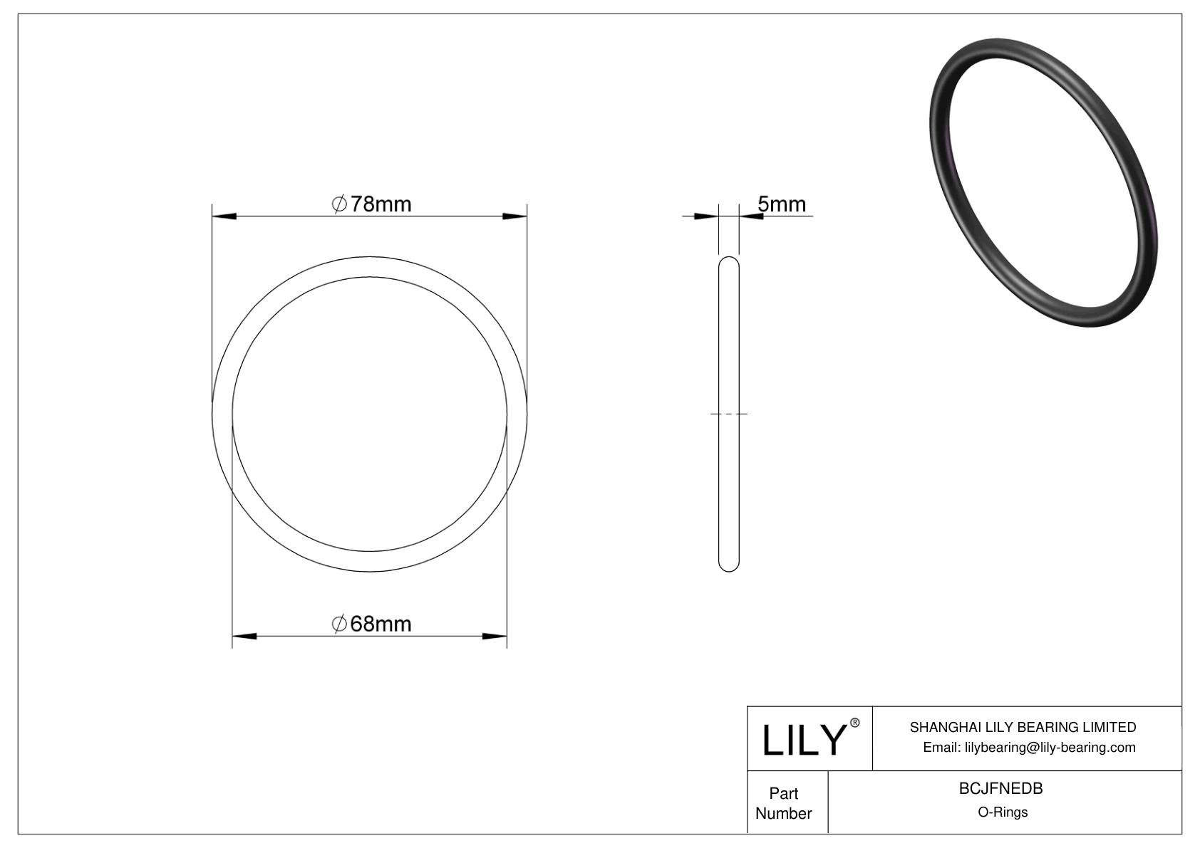 BCJFNEDB Chemical Resistant O-rings Round cad drawing