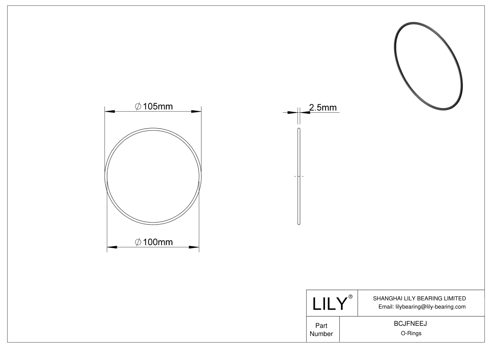 BCJFNEEJ Chemical Resistant O-rings Round cad drawing