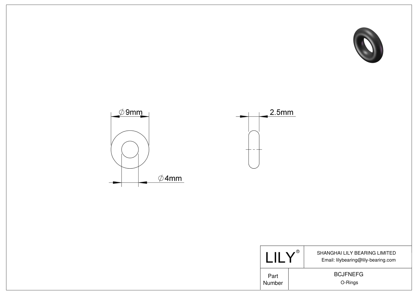 BCJFNEFG Chemical Resistant O-rings Round cad drawing