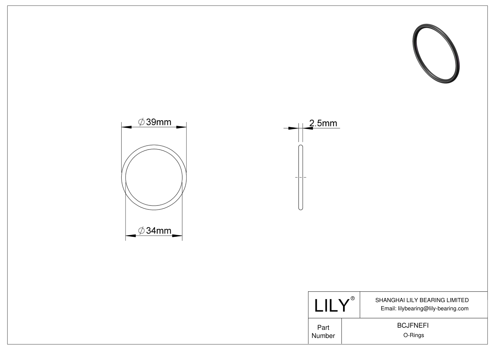 BCJFNEFI Chemical Resistant O-rings Round cad drawing