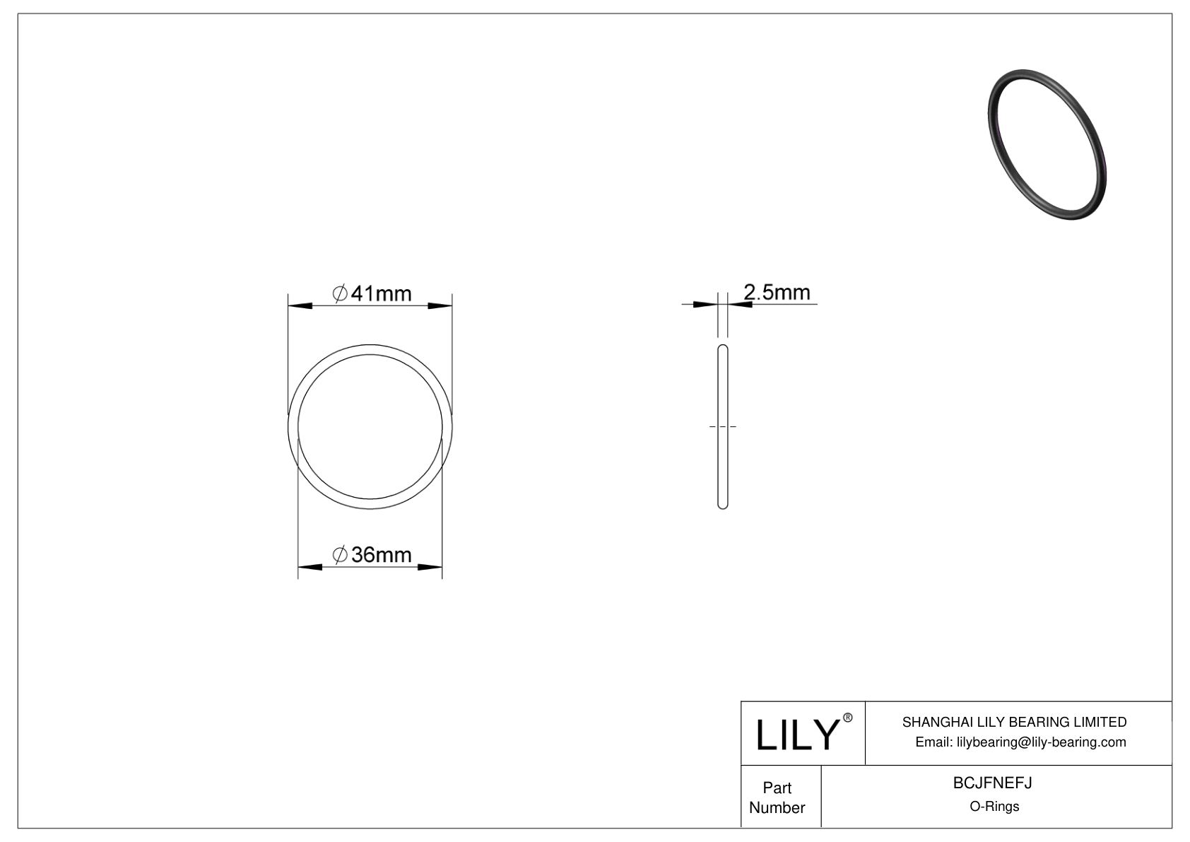 BCJFNEFJ Chemical Resistant O-rings Round cad drawing