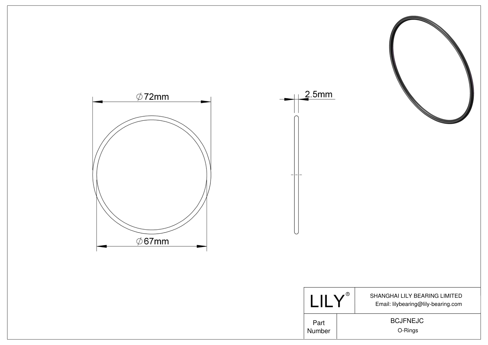 BCJFNEJC Chemical Resistant O-rings Round cad drawing