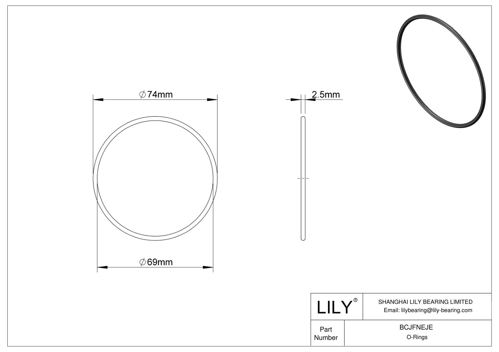 BCJFNEJE Chemical Resistant O-rings Round cad drawing