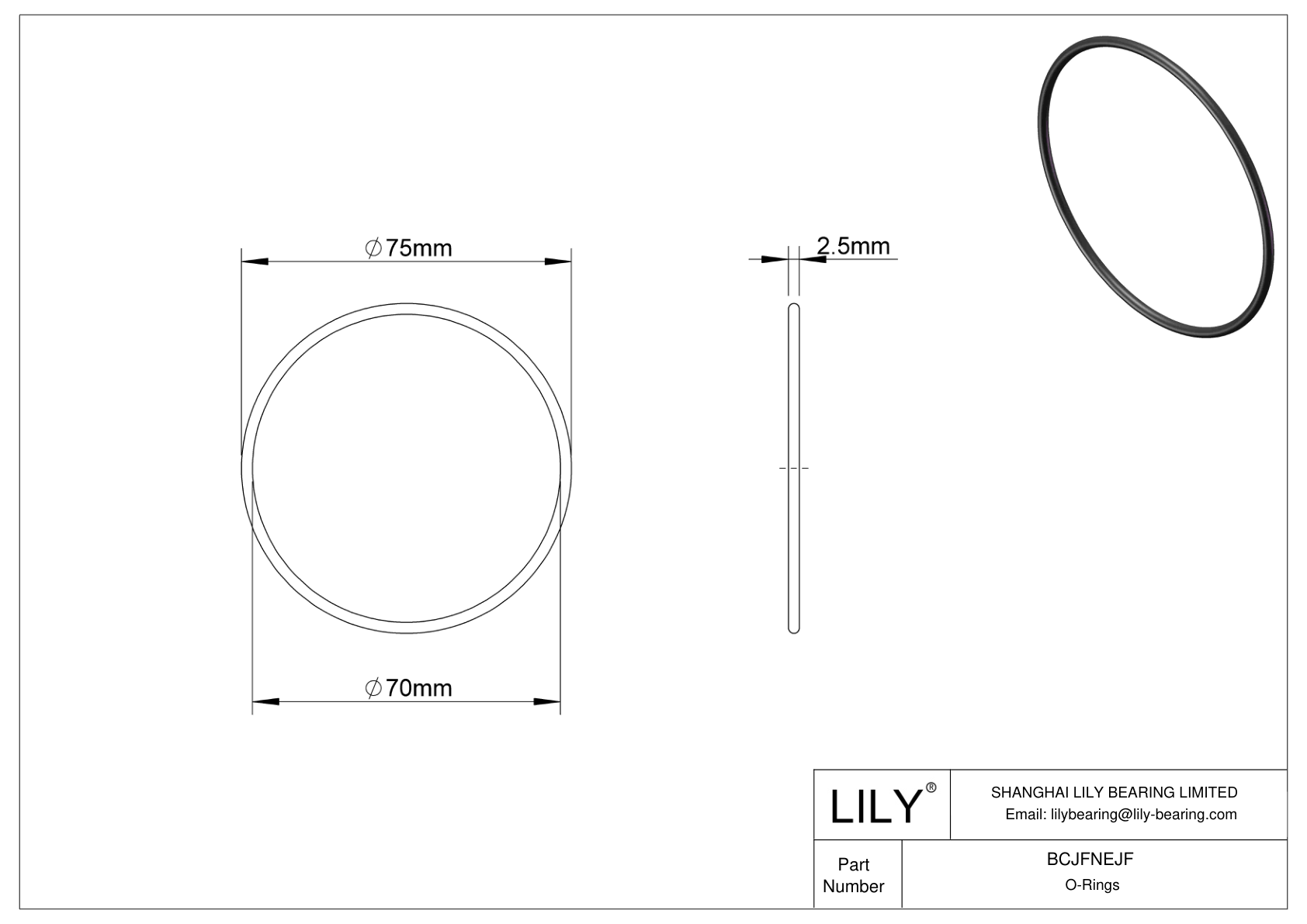 BCJFNEJF Chemical Resistant O-rings Round cad drawing