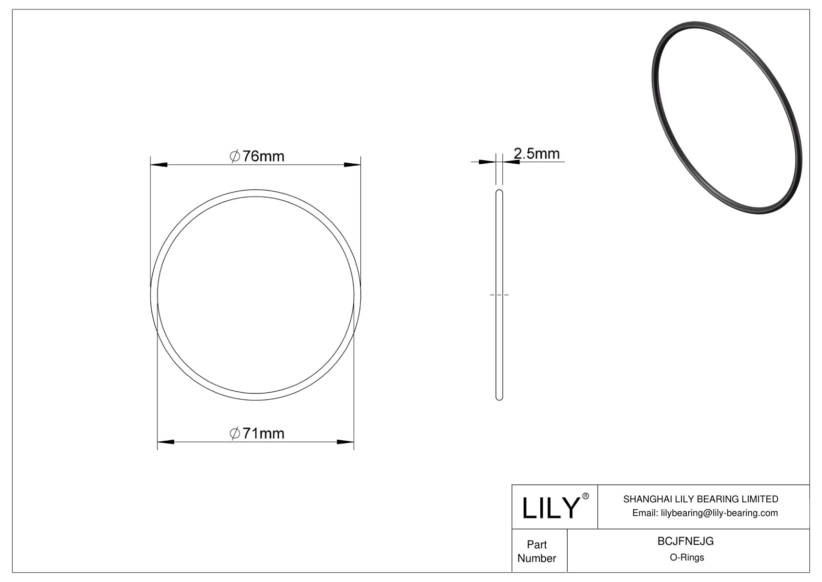 BCJFNEJG Chemical Resistant O-rings Round cad drawing