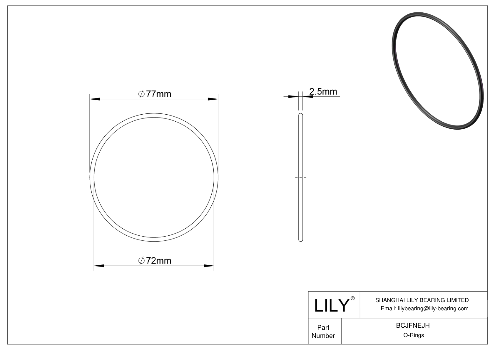 BCJFNEJH Chemical Resistant O-rings Round cad drawing