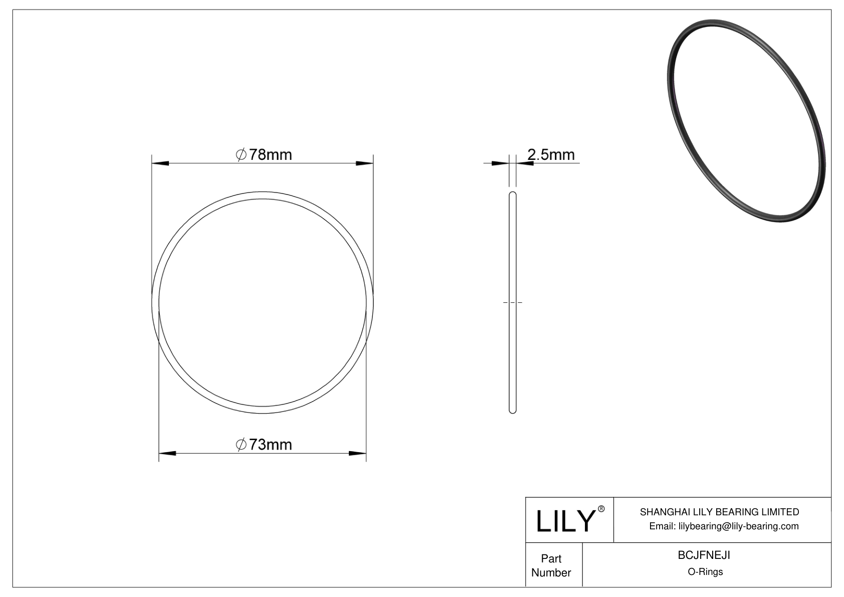 BCJFNEJI Chemical Resistant O-rings Round cad drawing