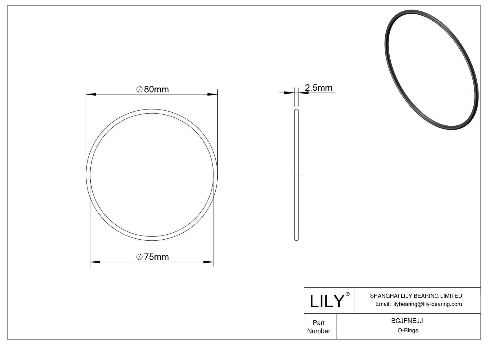 BCJFNEJJ Chemical Resistant O-rings Round cad drawing