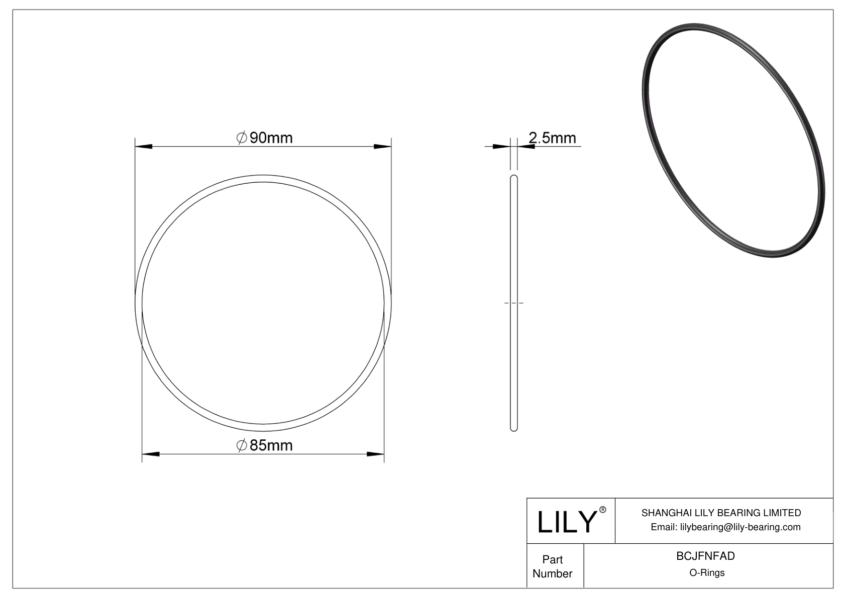 BCJFNFAD Chemical Resistant O-rings Round cad drawing