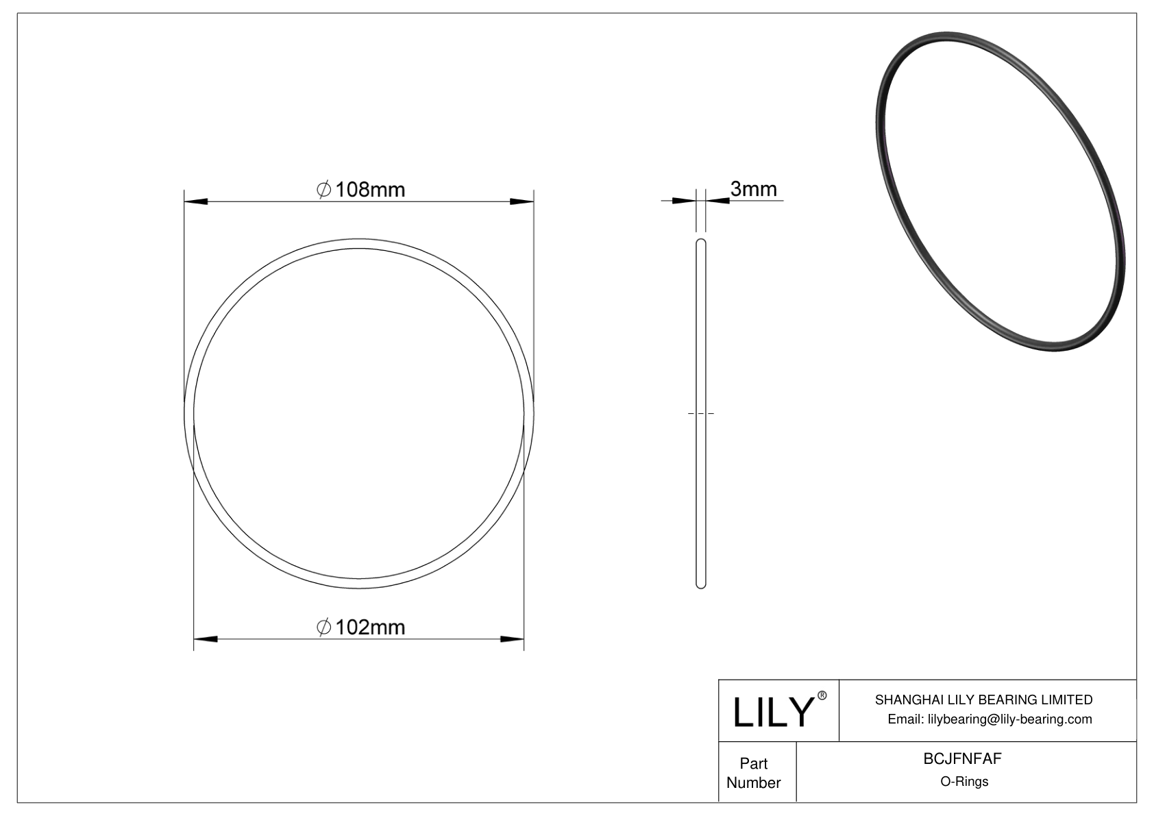 BCJFNFAF Chemical Resistant O-rings Round cad drawing