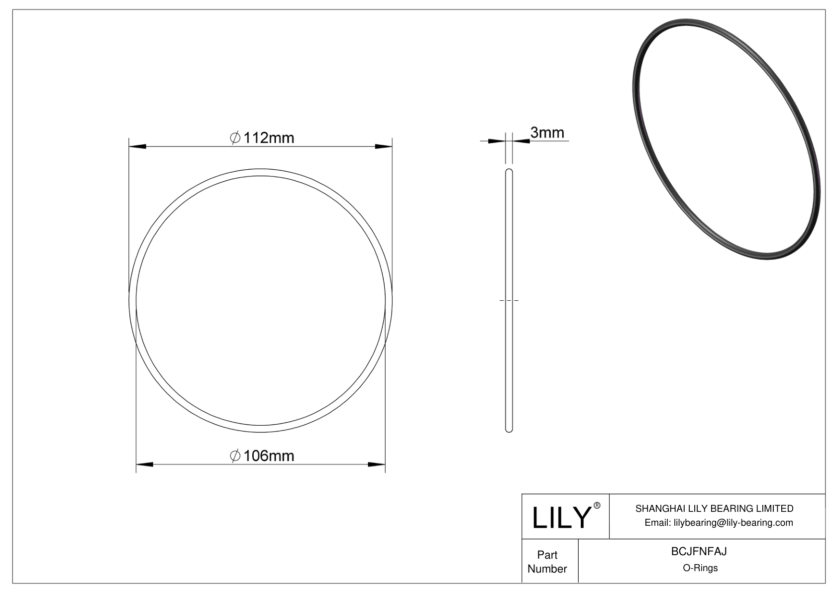 BCJFNFAJ Chemical Resistant O-rings Round cad drawing