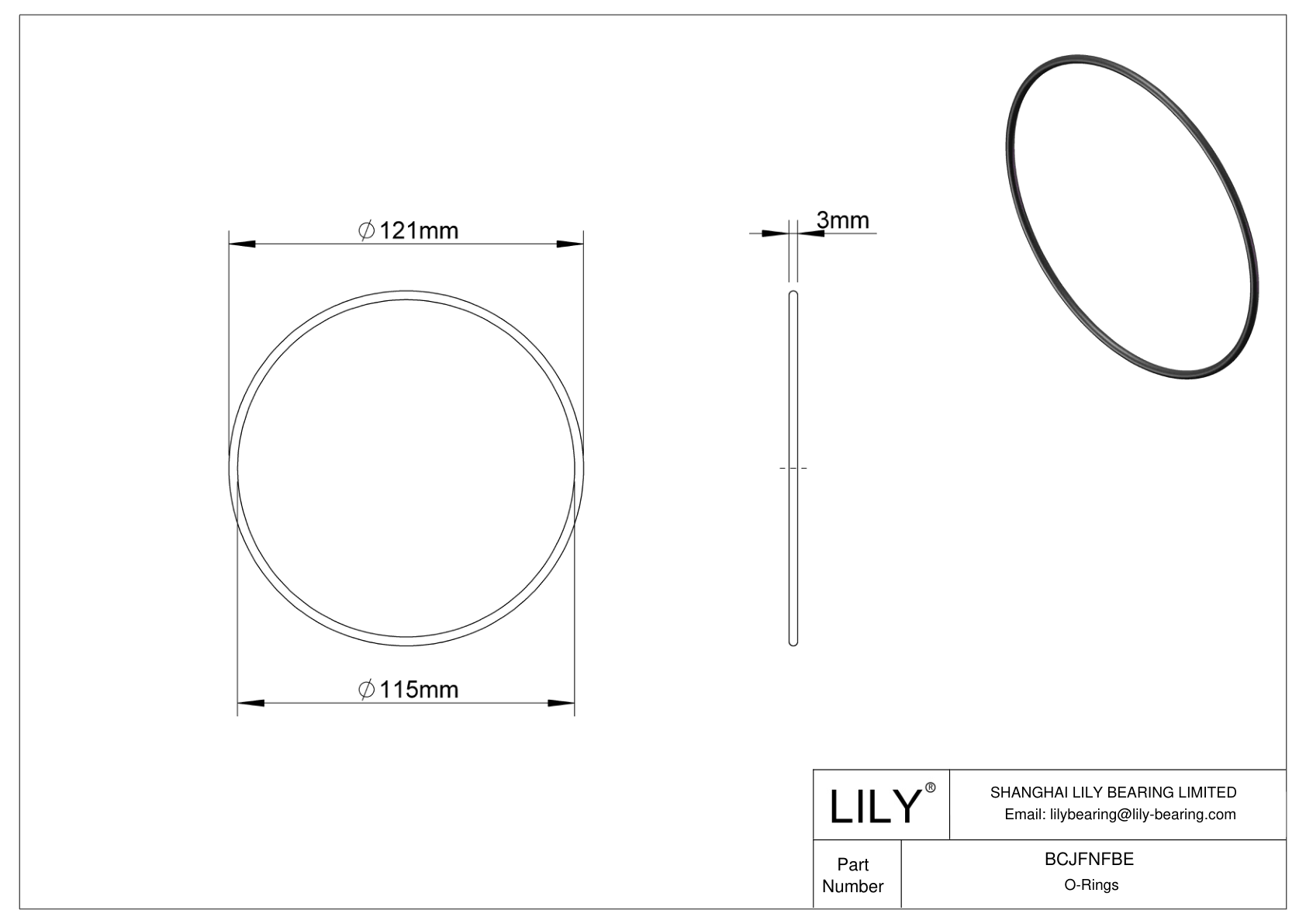 BCJFNFBE Chemical Resistant O-rings Round cad drawing